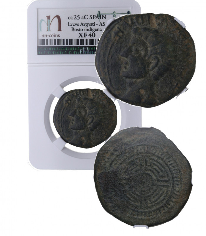 ca 25 aC. Augusto. Lugo. As. Ae. Encapsulada en NN en XF 40. MBC+. Est.300.