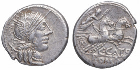 123 a.C. Porcius Cato. Denario. 3,96 g. MBC+/EBC-. Est.115.