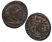 307 - 324 d.C. Licinio I. Nicomedia. Follis. Ag. 3,63 g. Cabeza con casco de Atenea a la derecha /AΘE; búho de pie a la derecha, con la cabeza mirando...