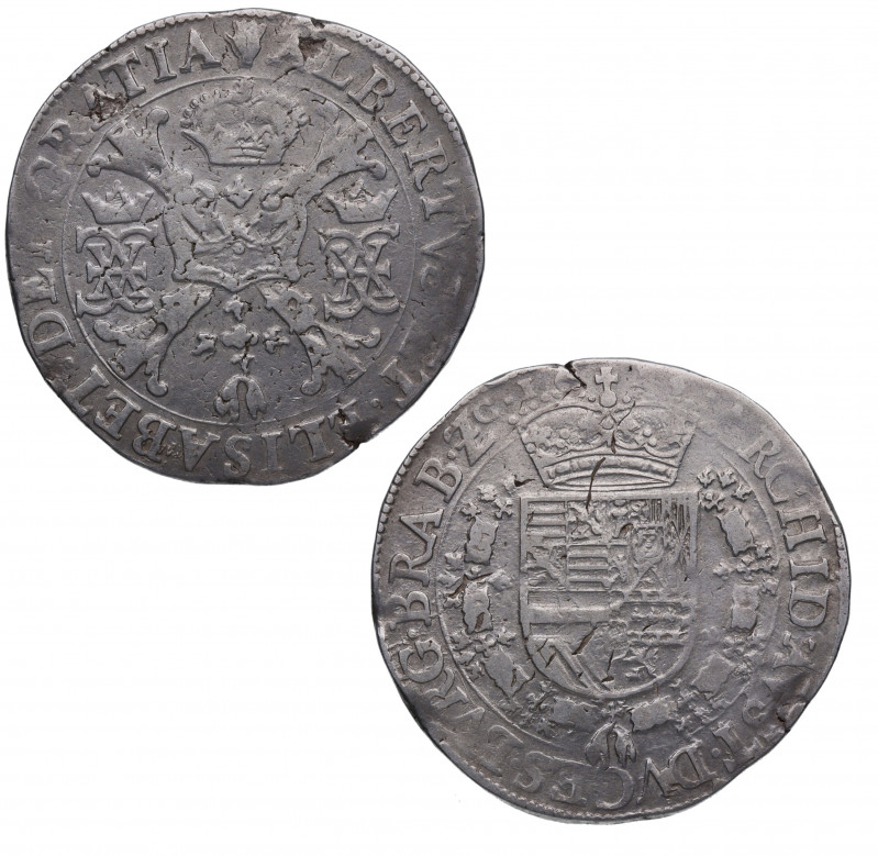 1598-1621. Alberto e Isabel (1598-1621). Amberes. Patagon. Ag. 27,07 g. MBC. Est...
