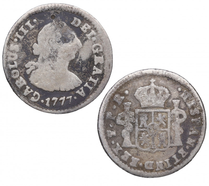 1777. Carlos III (1759-1788). Potosí. 1/2 Real. PR. A & C 245. Ag. 1,47 g. BC a ...