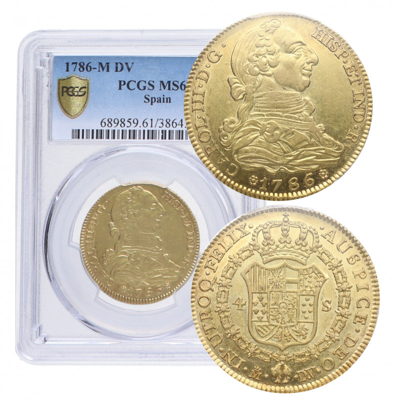 1786. Carlos III (1759-1788). Madrid. 4 Escudos. DV. A&C 1791. Au. Encapsulada e...