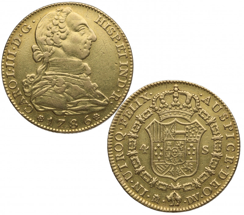 1786. Carlos III (1759-1788). Madrid. 4 Escudos. DV. A&C 1791. Au. 13,43 g. MBC+...