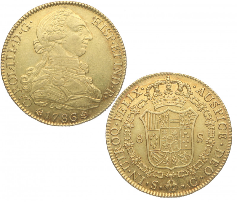 1786. Carlos III (1759-1788). Sevilla. 8 escudos. C. A & C 2191. Au. 27,04 g. At...