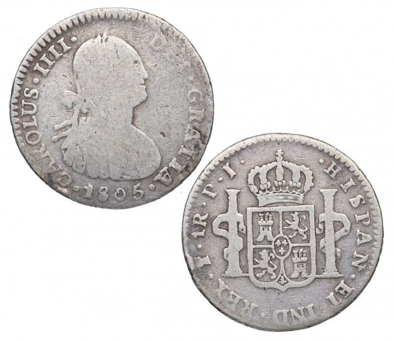 1805. Carlos IV (1788-1808). Potosí. 1 Real. PJ. A & C 480. Ag. 3,10 g. BC a BC+...