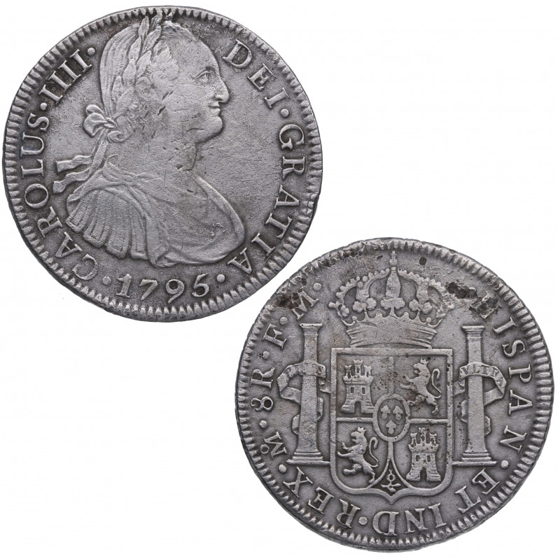 1795. Carlos IV (1788-1808). México. 8 Reales. FM. A&C 958. Ag. 25,00 g. Corrosi...