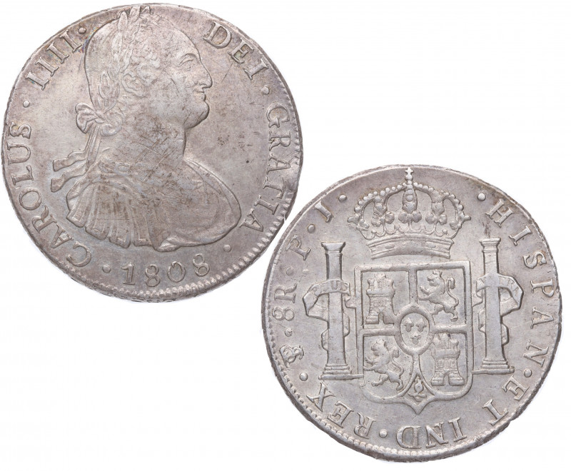 1808. Carlos IV (1788-1808). Potosí. 8 Reales. PJ. A&C 1014. Ag. 27,05 g. EBC-. ...