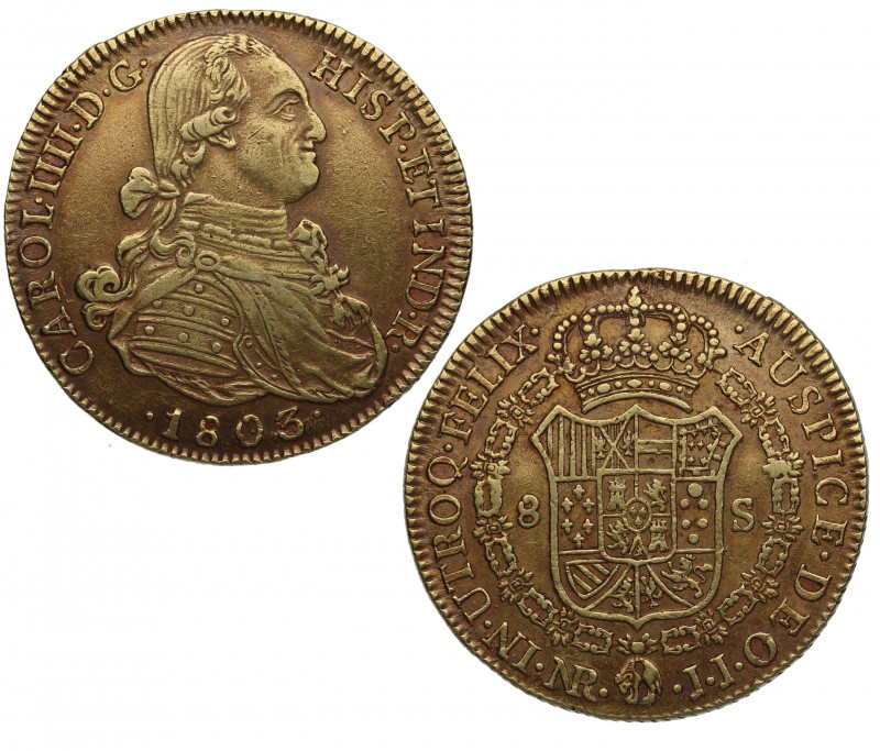 1803. Carlos IV (1788-1808). Nuevo Reino. 8 Escudos. JJ. A&C 1742. Au. 27,00 g. ...