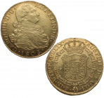 1805. Carlos IV (1788-1808). Popayán. 8 Escudos. JT. A&C 1684. Au. 27,03 g. Rayitas en anverso. EBC- / EBC+. Est.1600.