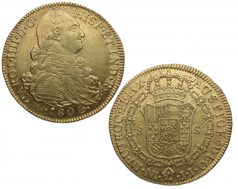 1806. Carlos IV (1788-1808). Nuevo Reino. 8 Escudos. JJ. A&C 1738. Au. 27,02 g. ...