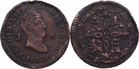 1815. Fernando VII (1808-1833). Jubia. 8 Maravedis. A & C 193. Ag. 10,57 g. Muy escasa. MBC. Est.50.