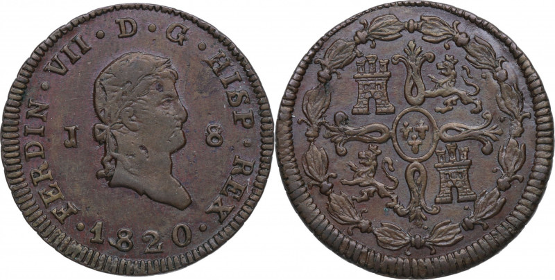 1820. Fernando VII (1808-1833). Jubia. 8 Maravedis . FT. A&C 200. Cu. 9,32 g. EB...