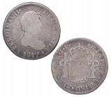 1817. Fernando VII (1808-1833). Lima. 2 Reales. JP. A & C 817. Ag. 6,16 g. BC. Est.30.