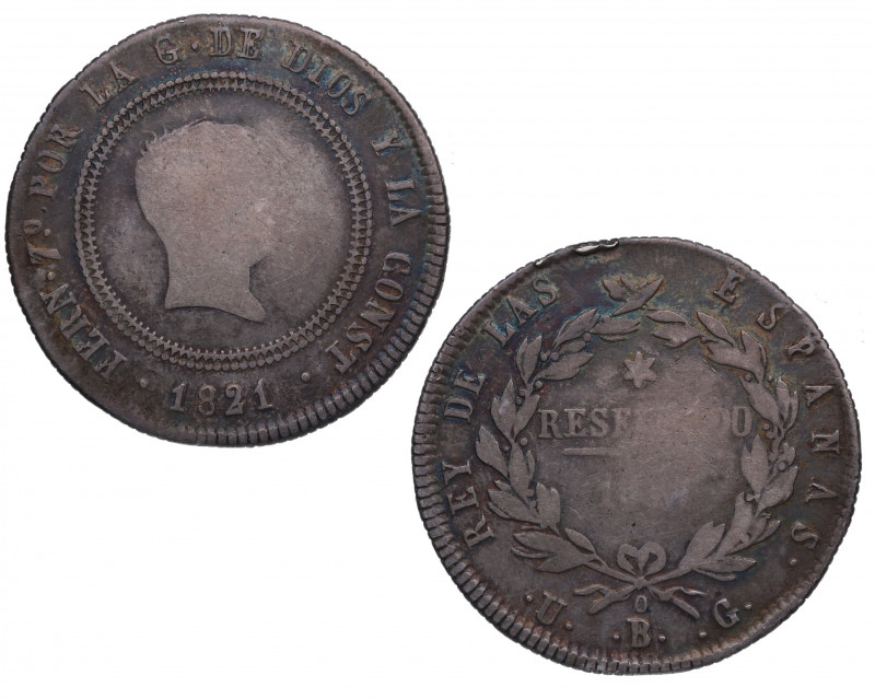 1821. Fernando VII (1808-1833). Bilbao. 10 reales. UG. A & C 1023. Ag. 12,92 g. ...