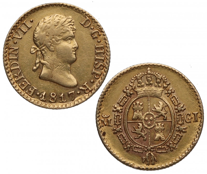 1817. Fernando VII (1808-1833). Madrid. 1/2 escudos. GJ. A&C 1486. Au. 1,71 g. B...