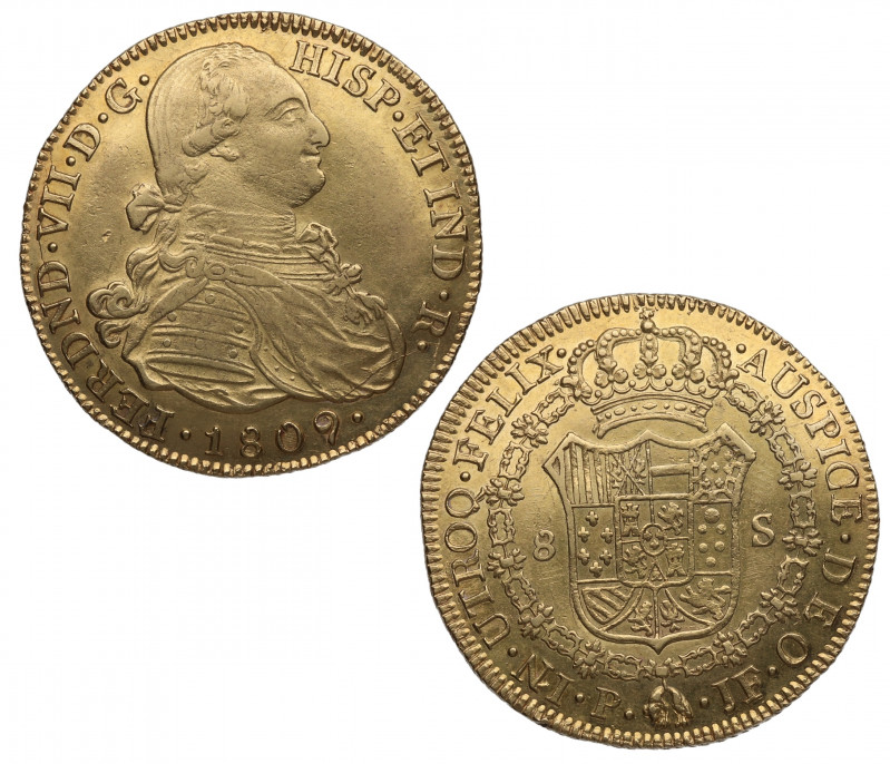 1809. Fernando VII (1808-1833). Popayán. 8 Escudos. JF. A&C 1807. Au. 27,00 g. B...