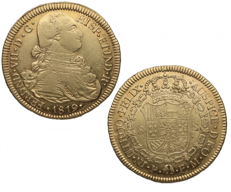 1819. Fernando VII (1808-1833). Popayán. 8 Escudos. FM. A&C 1824. Au. 26,93 g. B...
