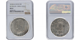 1810. José Napoleón (1808-1814). Madrid. 20 reales. AI. A&C 37. Ag. Encapsulado en NGC en MS 61. SC. Est.800.