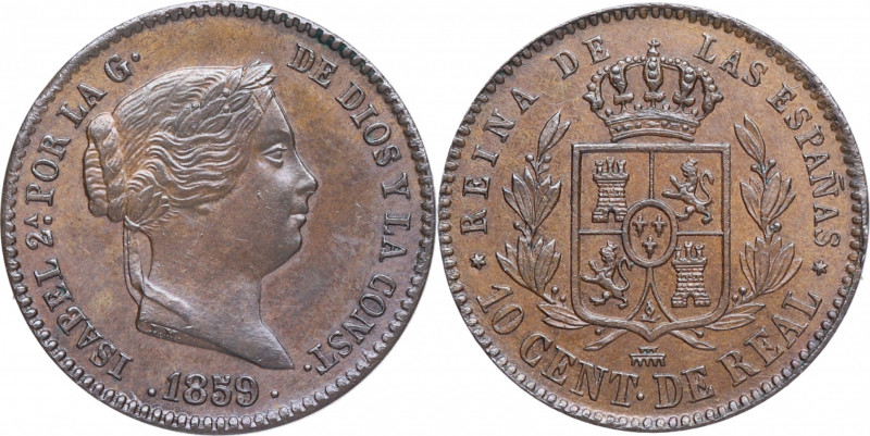 1859. Isabel II (1833-1868). Segovia. 10 céntimos de real. A&C 175. Cu. 3,71 g. ...