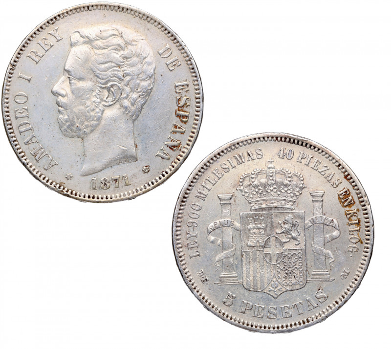 1871*74. Amadeo I (1871-1873). Madrid. 5 pesetas. SDM. A & C 4. Ag. 24,92 g. MBC...