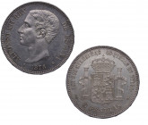 1876*76. Alfonso XII (1874-1885). Madrid. 5 pesetas. DEM. A&C 37. Ag. 25,18 g. RARA así. SC / SC-. Est.600.