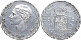 1878*78. Alfonso XII (1874-1885). Madrid. 5 pesetas. A&C 40. Ag. 24,97 g. . Rayitas. Segunda estrella floja. EBC- / EBC. Est.160.