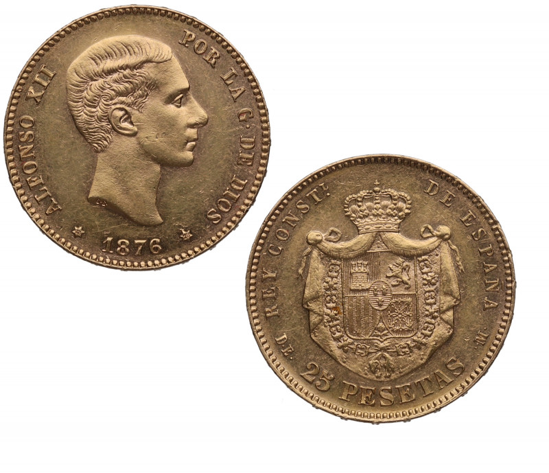 1876*76. Alfonso XII (1874-1885). Madrid. 25 pesetas. DEM. A&C 67. Au. 8,09 g. B...