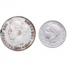 1899*99 y 1900*00. Alfonso XIII (1886-1931). Madrid. 50 céntimos y 1 peseta (lote de 2 monedas). Ag. MBC. Est.30.