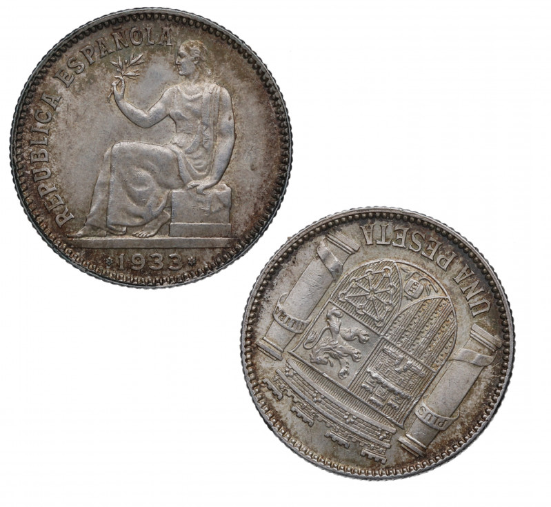 1933*34. II República (1931-1939). Madrid. 1 peseta. A&C 34. Ag. 5,00 g. Reverso...