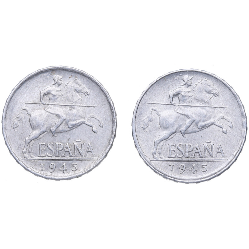 1945. Franco (1939-1975). Madrid. 5 Céntimos ( 2 monedas). A & C 3. Al. Cospel g...