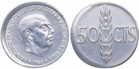 1966*68. Franco (1939-1975). 50 Céntimos. A&C 32. Ag. Error Acuñación desplazada y canto liso. SC. Est.40.