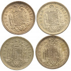 1963*63 *64 *73 *74. Franco (1939-1975). Lote de 4 monedas de 1 Peseta . Ae. EBC+. Est.10.