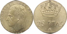 1975*77. Juan Carlos I (1975-2014). 25 Pesetas. A&C 74. Cu-Ni. 3,49 g. Error acuñacion en cospel de bronce de 1 peseta. SC. Est.120.