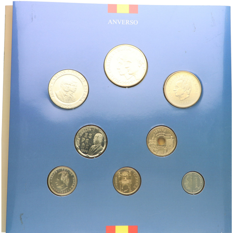 1999. Juan Carlos I (1975-2014). Colección de 8 monedas de 1 a 500 pesetas. SC. ...