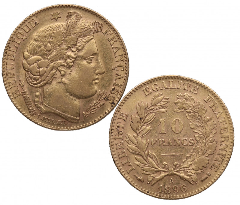 1896. Francia. 10 Francos. Au. 3,22 g. Ceres. EBC. Est.350.