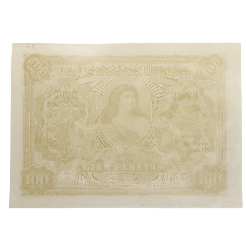 1909. Alfonso XIII (1886-1931). 100 pesetas (photoproof de anverso y reverso). E...