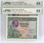 1928. II República (1931-1939). 500 Pesetas. Pick 77a. Pareja Sin serie. Encapsulados por PMG ambos en 64. SC. Est.180.