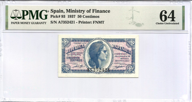 1937. II República (1931-1939). 50 Céntimos. Pick 93. Serie A. Encapsulado por P...