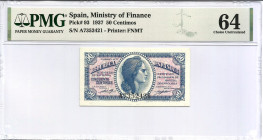 1937. II República (1931-1939). 50 Céntimos. Pick 93. Serie A. Encapsulado por PMG 64. SC. Est.30.