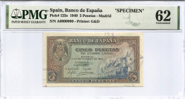 1940. 5 Pesetas. Pick . Specimen. Encapsulado por PMG en 62. Est.1000.