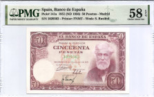 1951. Estado Español (1936-1975). 50 Pesetas. Pick 141a. Sin serie. Encapsulado por PMG en 58 EPQ. EBC+. Est.190.