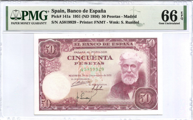1951. Estado Español (1936-1975). 50 Pesetas. Pick 141a. Serie A. Encapsulado po...