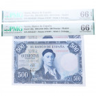 1954. Estado Español (1936-1975). 500 Pesetas. Encapsulado PMG 66 (Pareja correlativa). SC. Est.350.