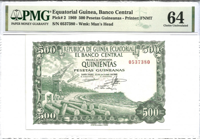 1969. Estado Español (1936-1975). 500 Pesetas. Pick 2. Guinea. Encapsulado por P...
