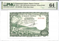 1969. Estado Español (1936-1975). 500 Pesetas. Pick 2. Guinea. Encapsulado por PMG en 64. SC. Est.100.