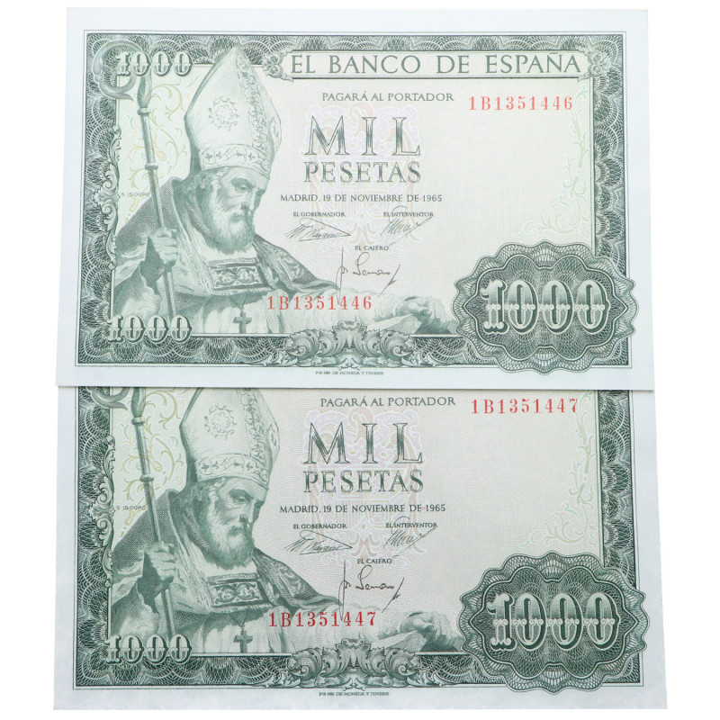 1965. Estado español (1936-1975). Madrid. 2 Billetes 1000 Pesetas. Ed 471b. Seri...
