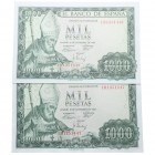 1965. Estado español (1936-1975). Madrid. 2 Billetes 1000 Pesetas. Ed 471b. Series correlativas Apresto original. MBC+. Est.150.