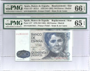 1979. Juan Carlos I (1975-2014). 500 Pesetas. Pick 157*. Serie 9 A. Pareja Encapsulados por PMG en 65 y 66 EPQ. SC. Est.90.