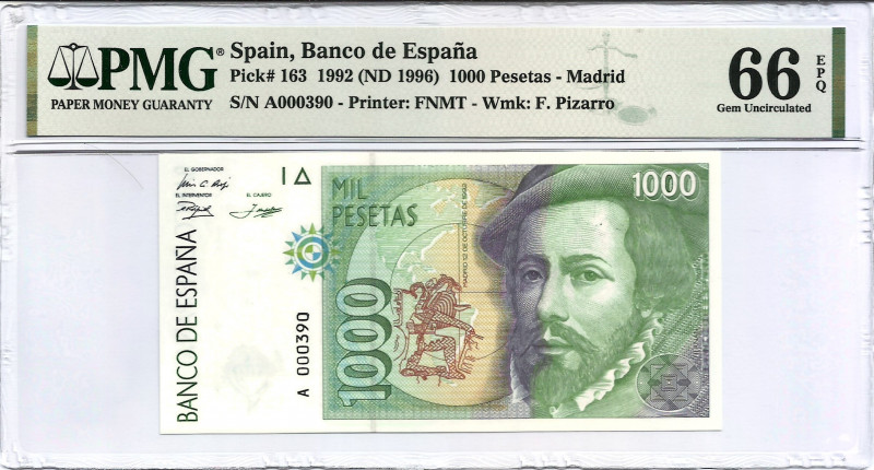 1992. Juan Carlos I (1975-2014). 1000 Pesetas. Pick 163. Serie A. Pareja Encapsu...