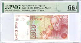 1992. Juan Carlos I (1975-2014). 2000 Pesetas. Pick 162. Sin serie.Encapsulado por PMG en 66 EPQ. SC. Est.60.